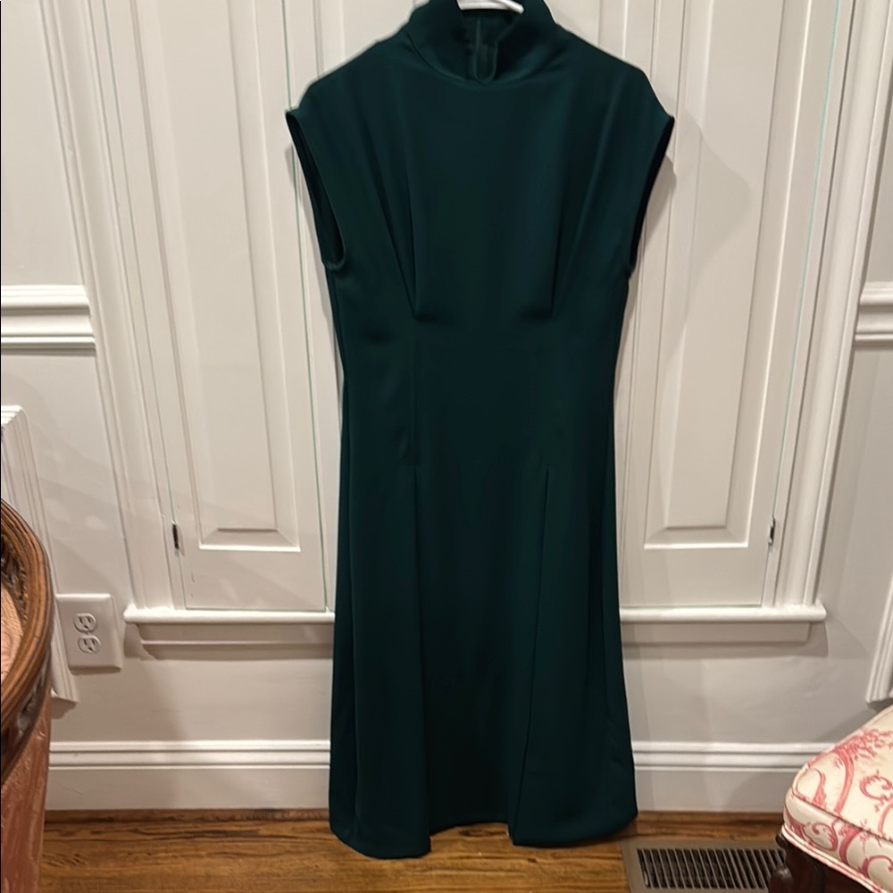 Sleeveless Dark Green Midi Dress with Mock Neck
